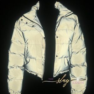 reflective puffer jacket women's fila